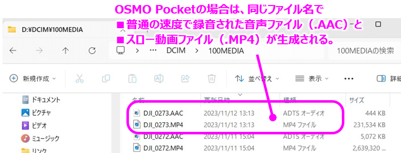 OSMOのスロー動画ファイル
